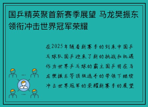 国乒精英聚首新赛季展望 马龙樊振东领衔冲击世界冠军荣耀